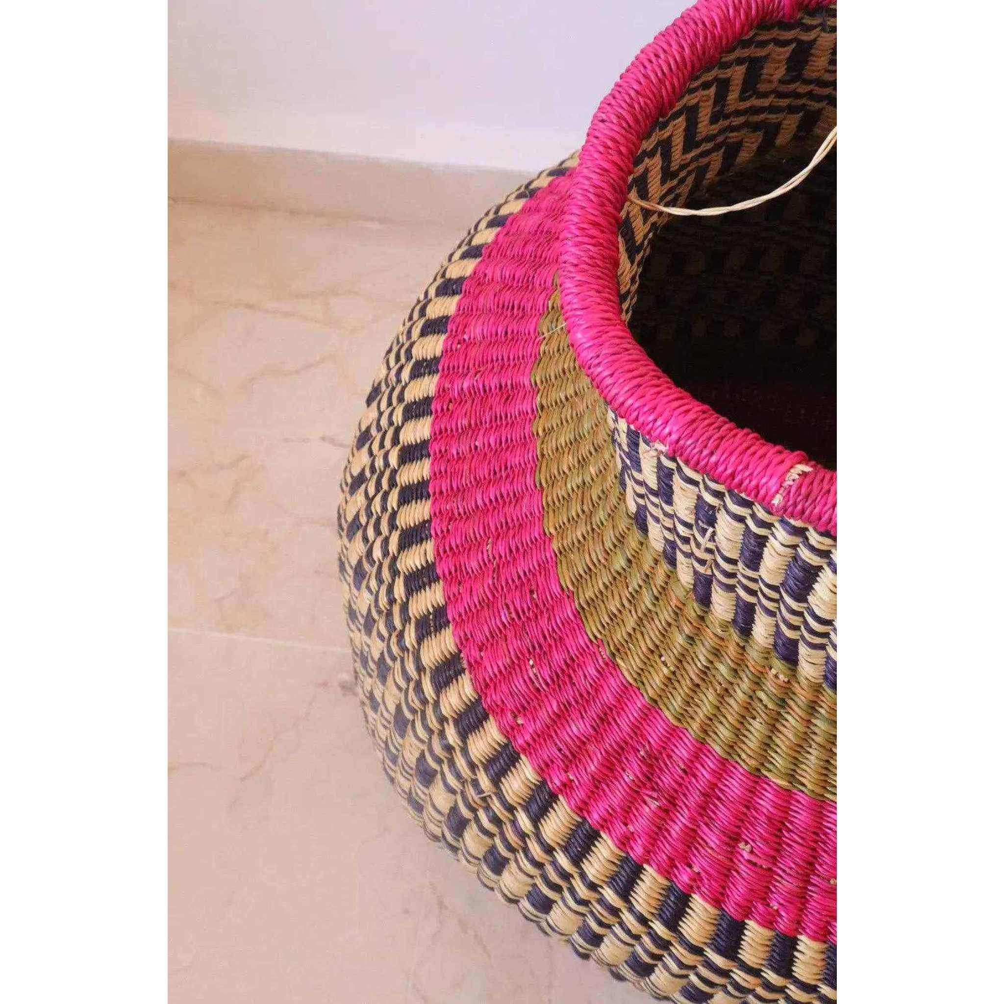 Pink Round African Decorative Basket Burkina Faso