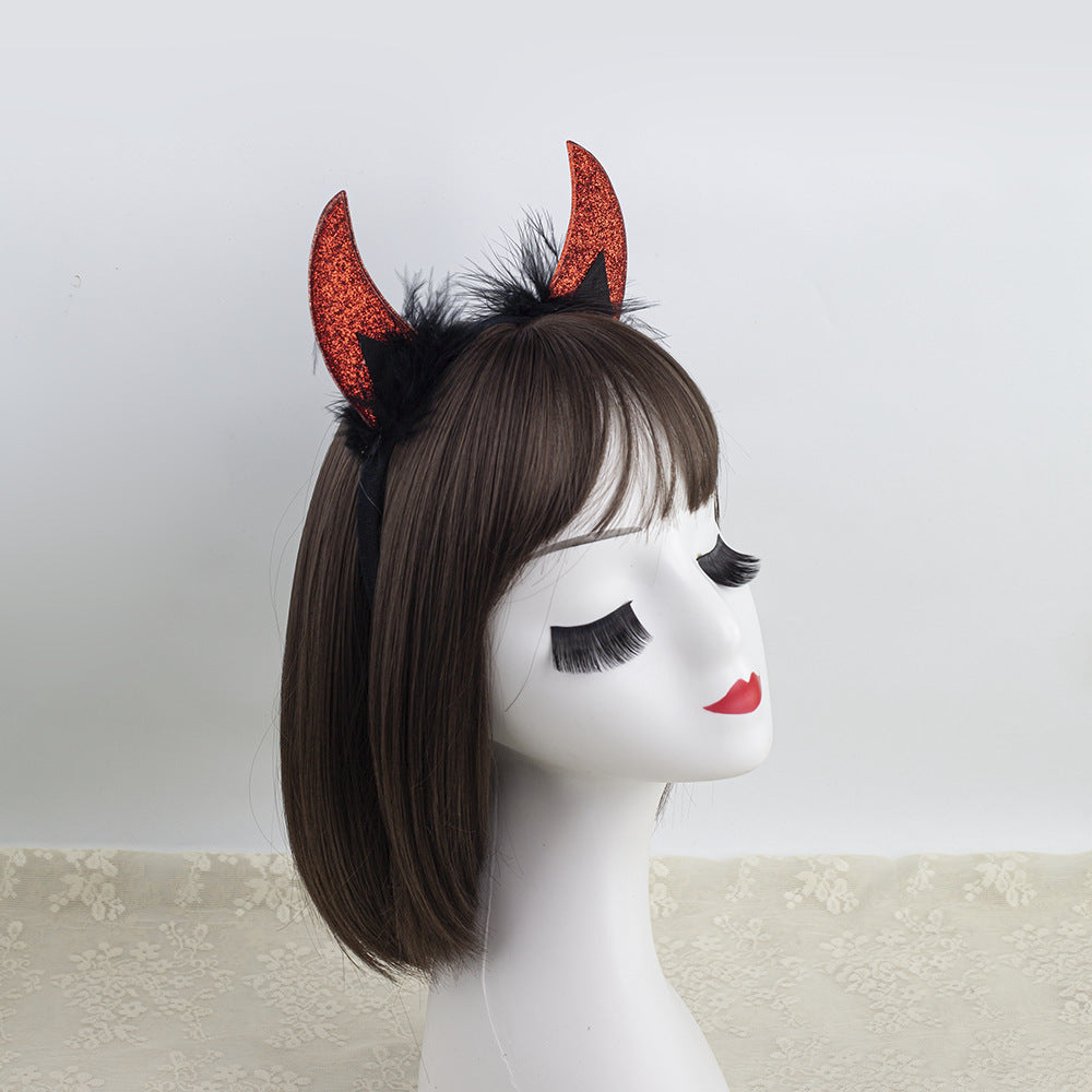 Halloween Cow Horn Headband, Devil Headwear, Animal Hair Accessories For Party Role Play