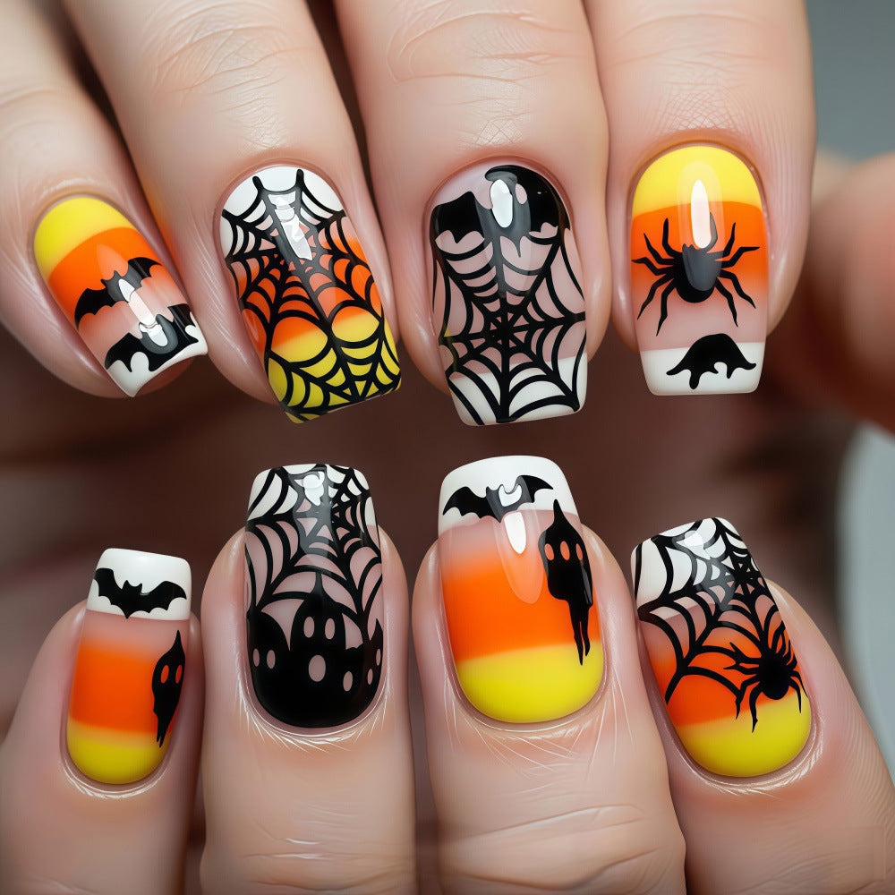 Halloween Ghost Candy Corn Gradient Bat Spider Web Nails