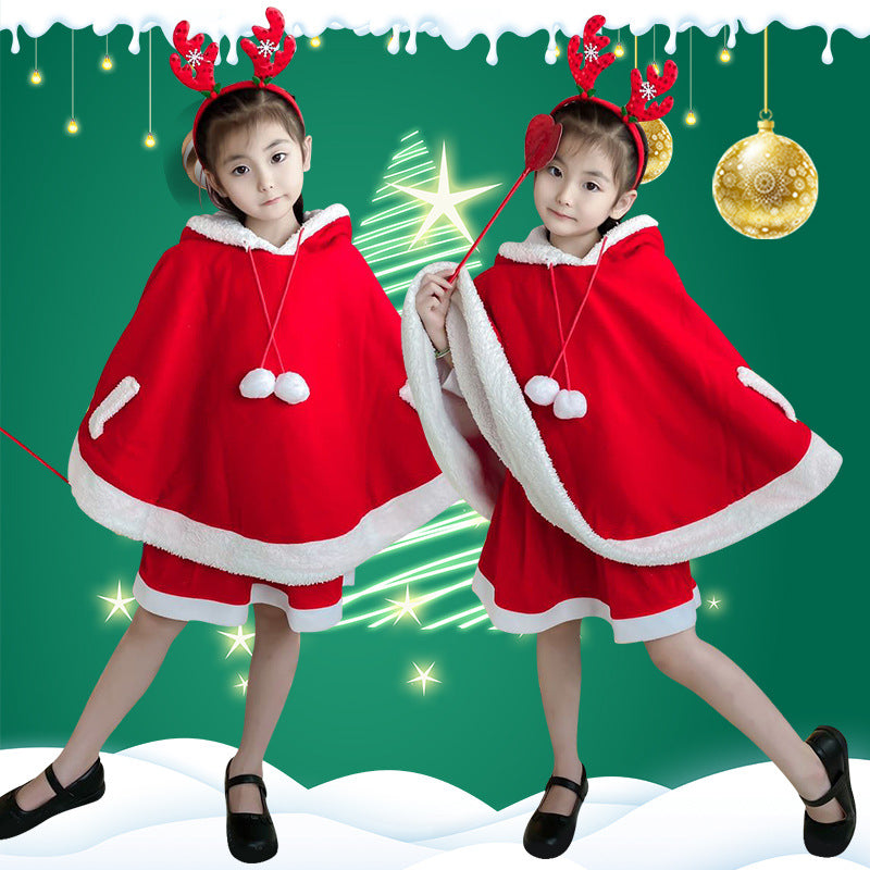 Children's Christmas Costume Set With Cape For Performances