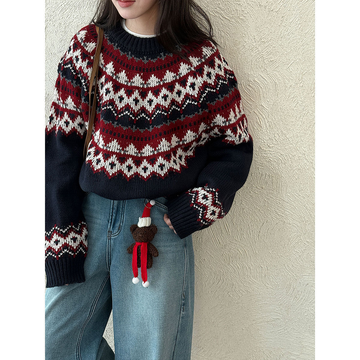 Fair Isle Chunky Knit Sweater Women Winter Christmas Lazy Feel