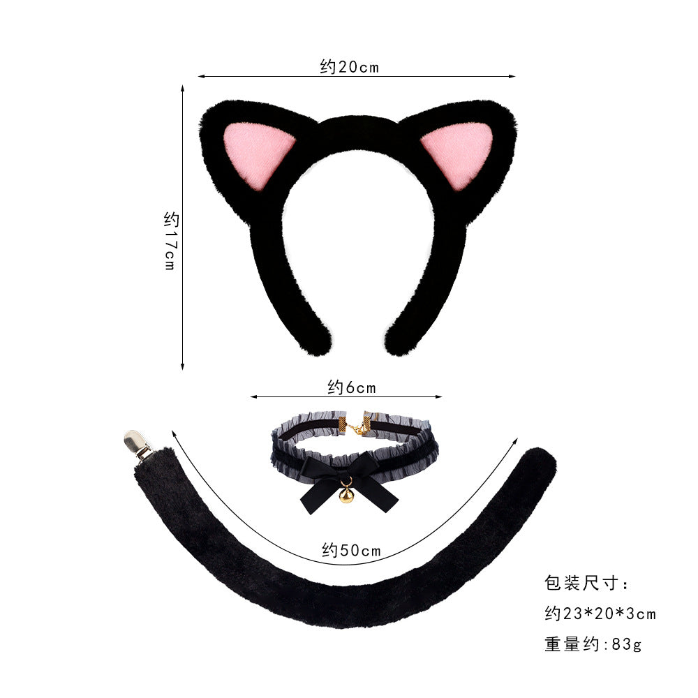Black Cat Ear Headband Fluffy Kids Costume Animal Cosplay