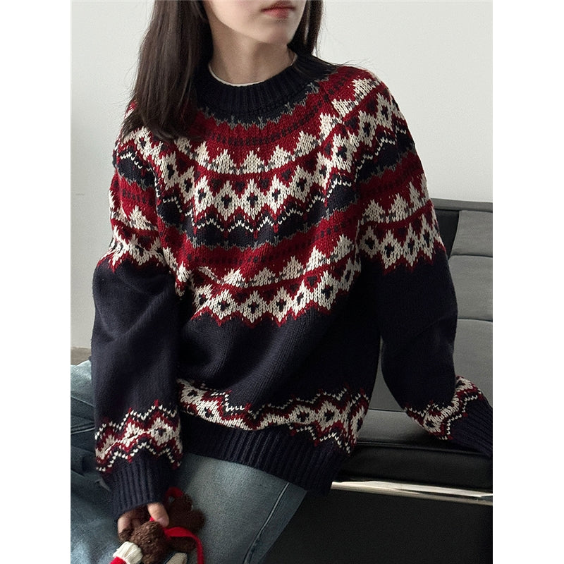 Fair Isle Chunky Knit Sweater Women Winter Christmas Lazy Feel