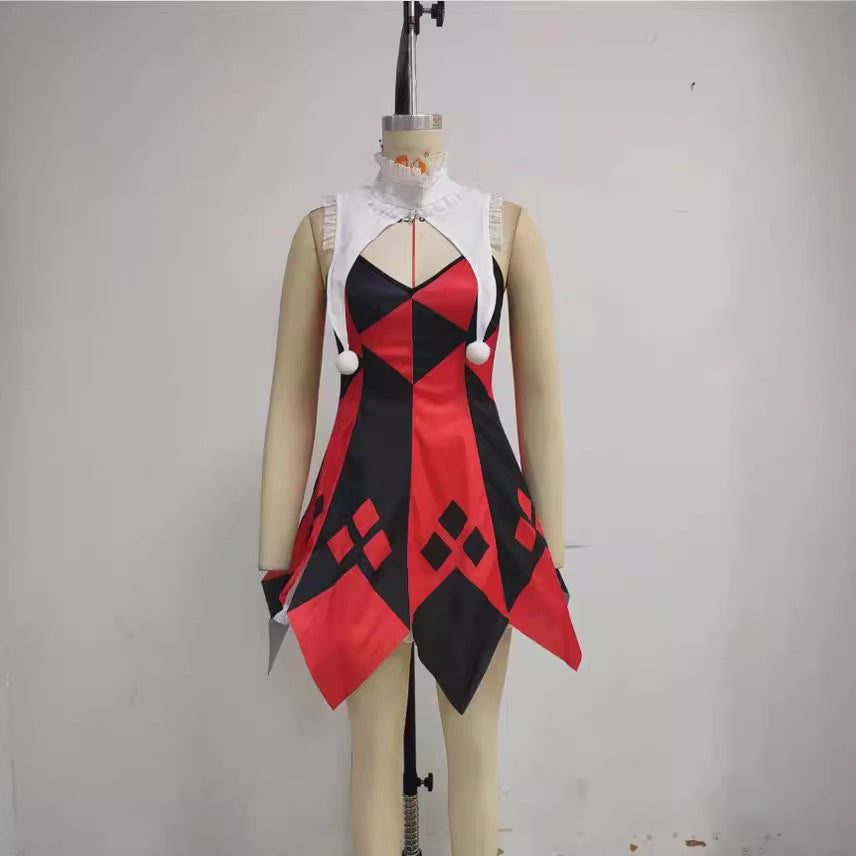 Red White Checkered Clown Costume For Women Halloween Circus Cosplay
