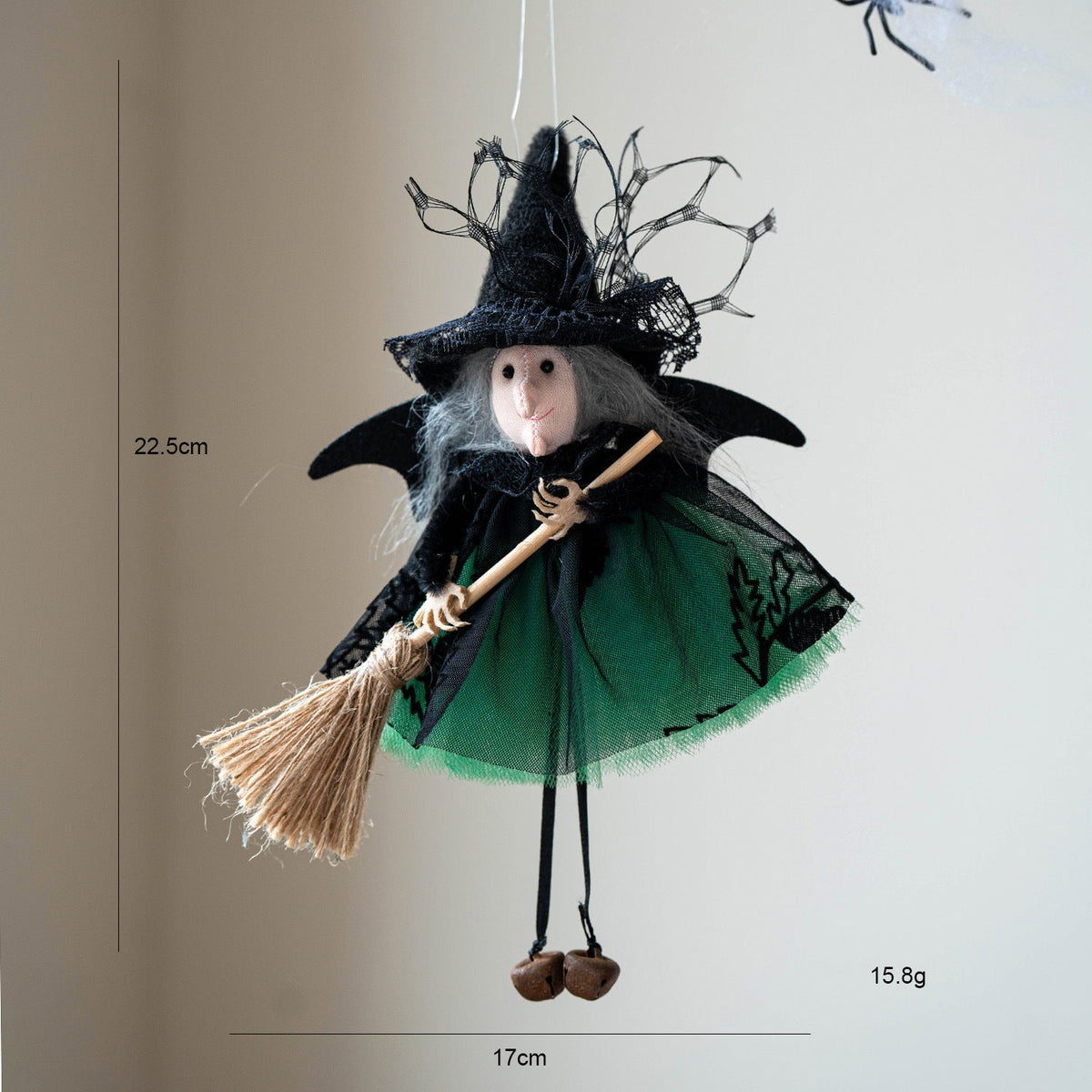 Halloween Mesh Broom Witch Decoration Bell Dangler