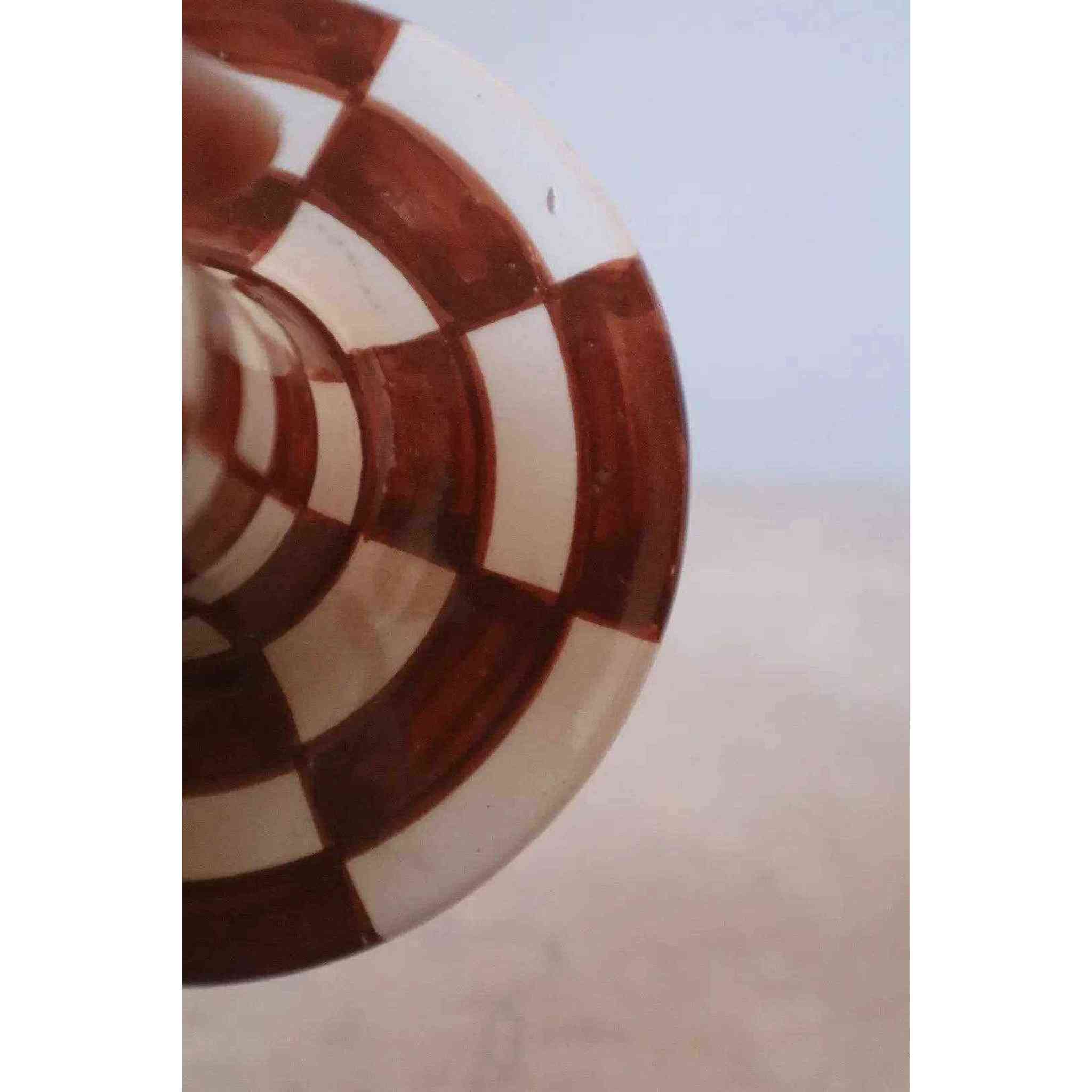 Handmade Ceramic Candle Holders in Brown and White Checkered Design