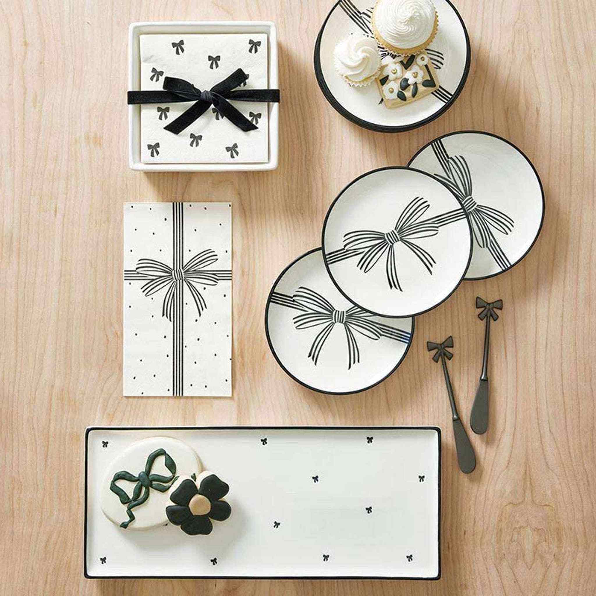 Holiday Bow Gift Set Ceramic Napkin Tray + Napkins