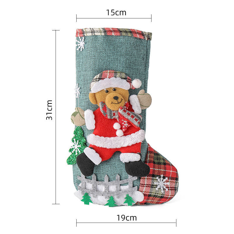 Large Christmas Stocking Linen Gift Bag Decoration