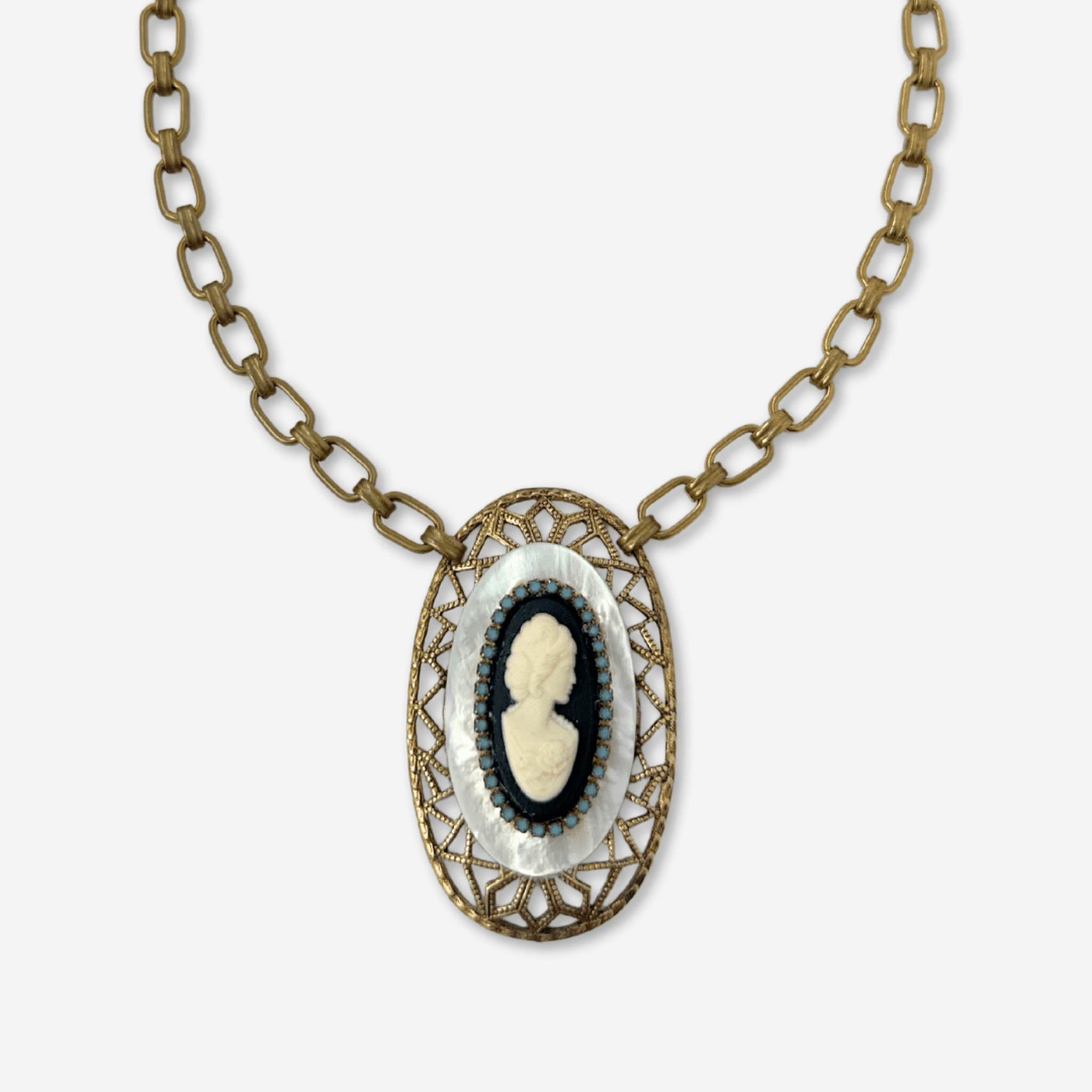 Mother of Pearl Refashioned Vintage Cameo Pendant Necklace