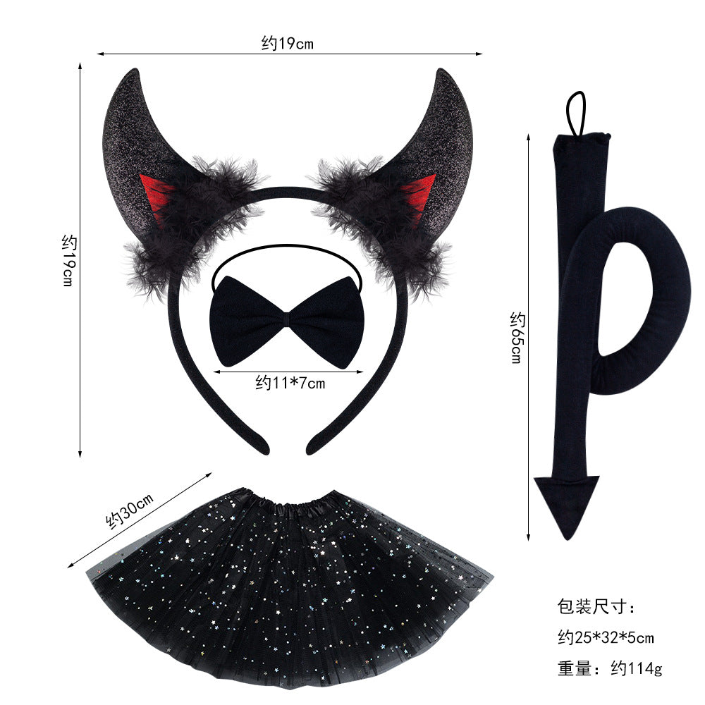 Halloween Cow Horn Headband, Devil Headwear, Animal Hair Accessories For Party Role Play