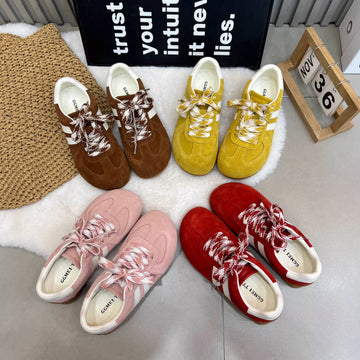 Leather Sueded Round Toe Patchwork Soft Sole Casual Sneakers