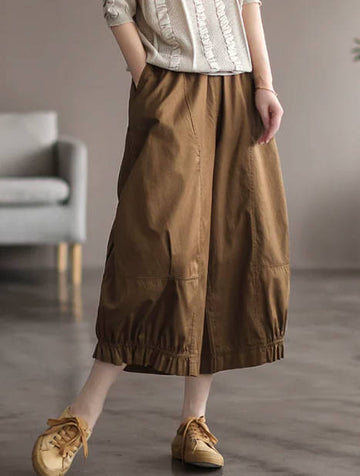 Casual Summer Solid Color High-Waisted Cotton Capri Pants