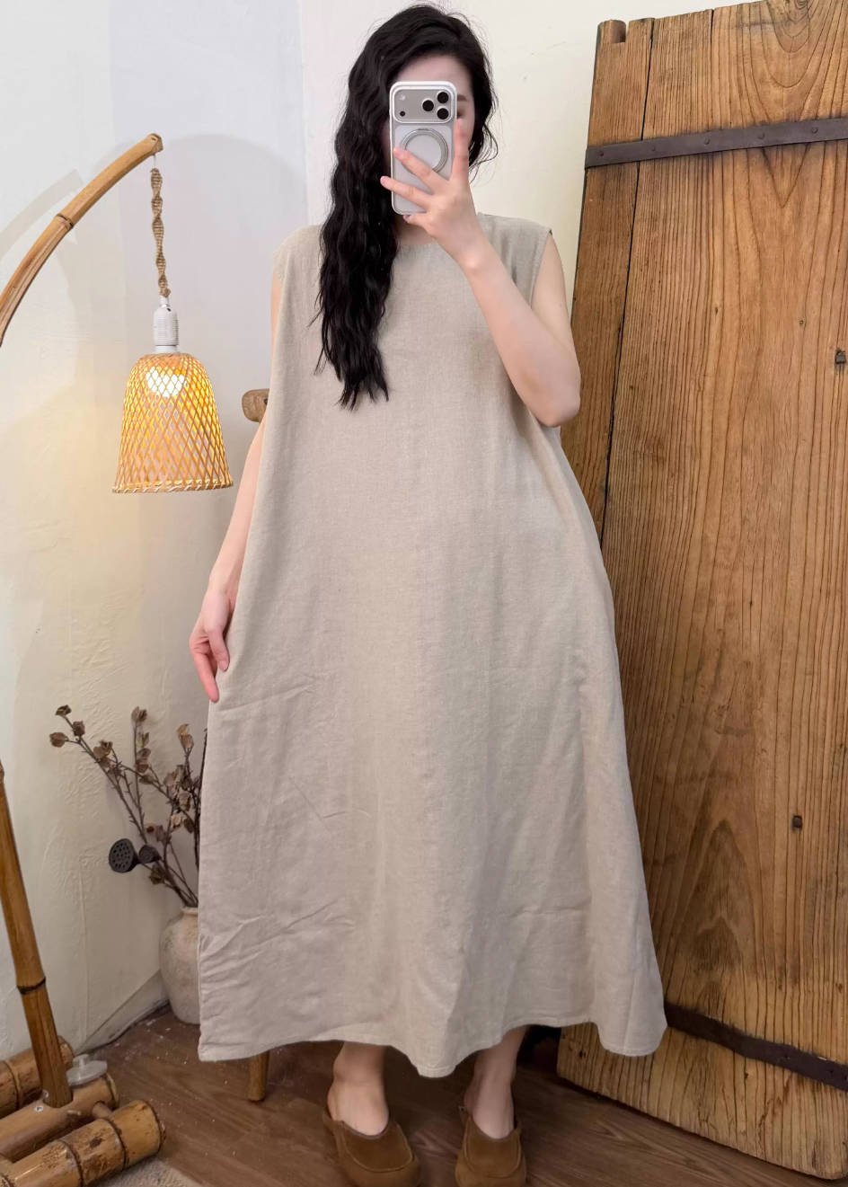 Spring Simple Linen Round Neck Sleeveless Loose Casual Dress