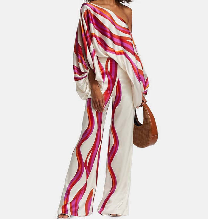 Retro Off The Shoulder Batwing Long Sleeve Polyester Boho Chic Suit