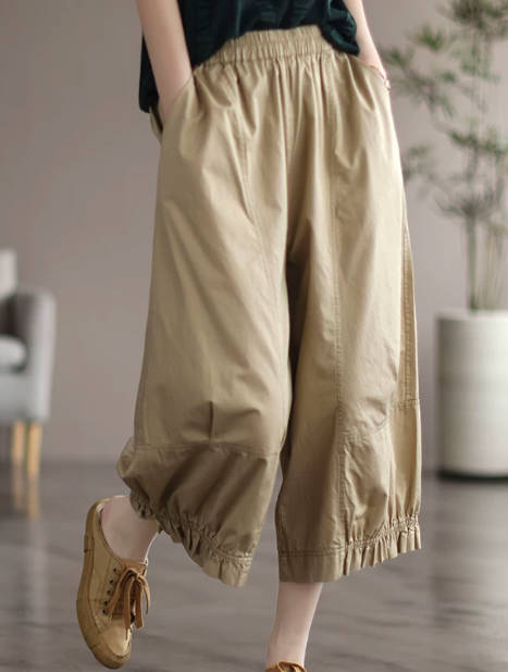 Casual Summer Solid Color High-Waisted Cotton Capri Pants