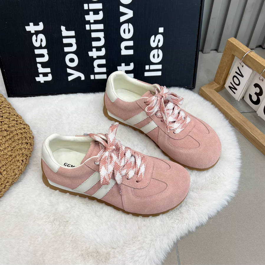Leather Sueded Round Toe Patchwork Soft Sole Casual Sneakers