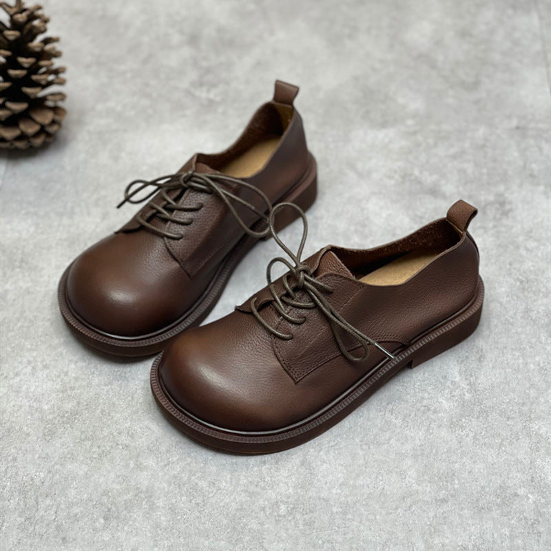 Retro Leather Wide Toe Soft Sole Lace-Up Flat Everyday Shoes