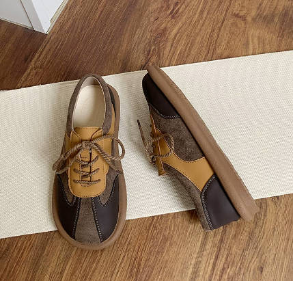 Women Casual Vintage Round Toe Lace Up Flat Shoes