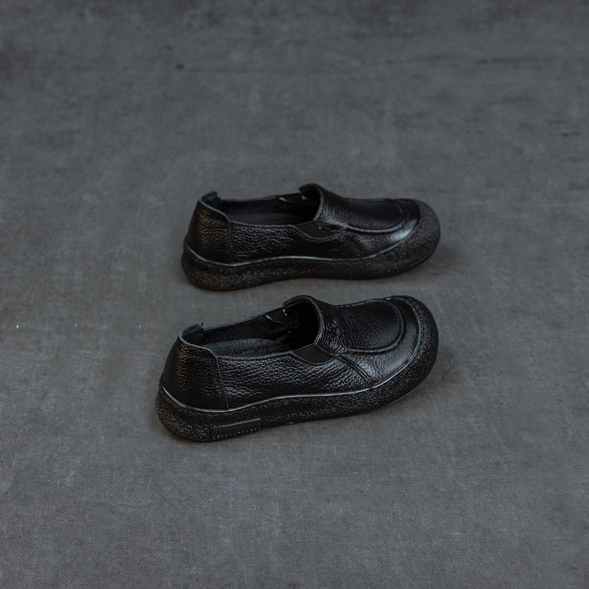 Genuine Leather Simple Round Toe Elastic Soft Sole Flat Slip-Ons