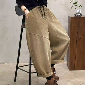 Women Cotton Corduroy Thick Loose Elastic Waist Harem Pants