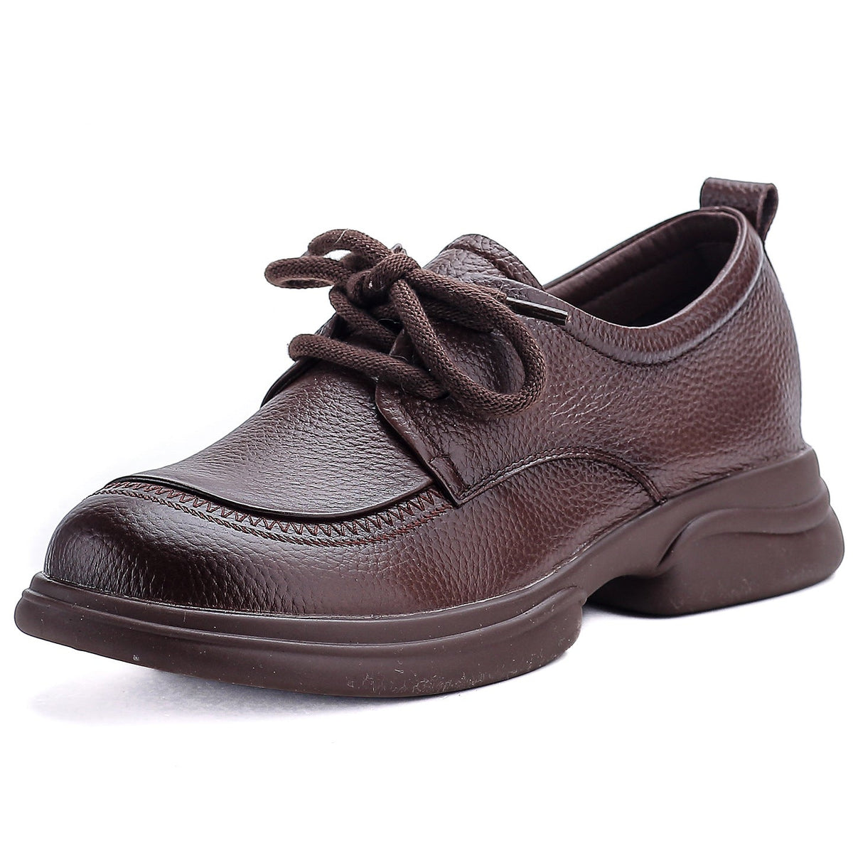 Genuine Leather Round Toe Thick Sole Lace-Up Casual Flat Shoes