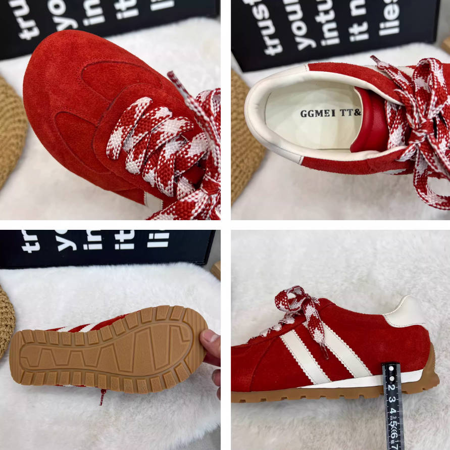 Leather Sueded Round Toe Patchwork Soft Sole Casual Sneakers