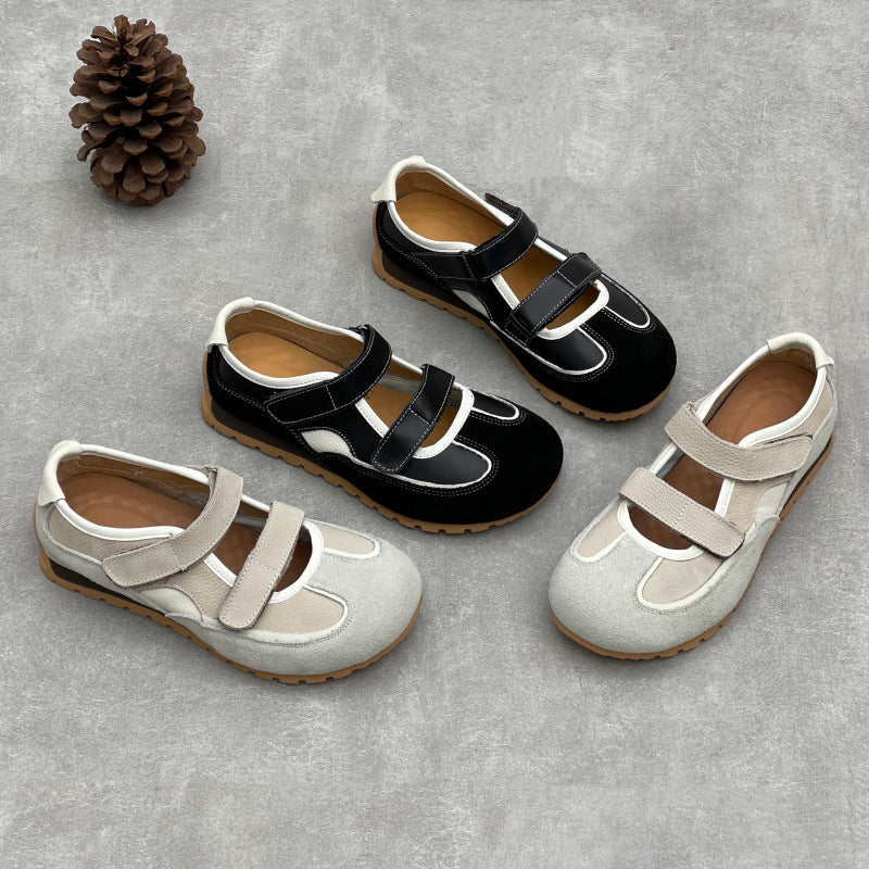 Babakud Spring Leather Two Straped Patchwork Everyday Soft Sole Flats