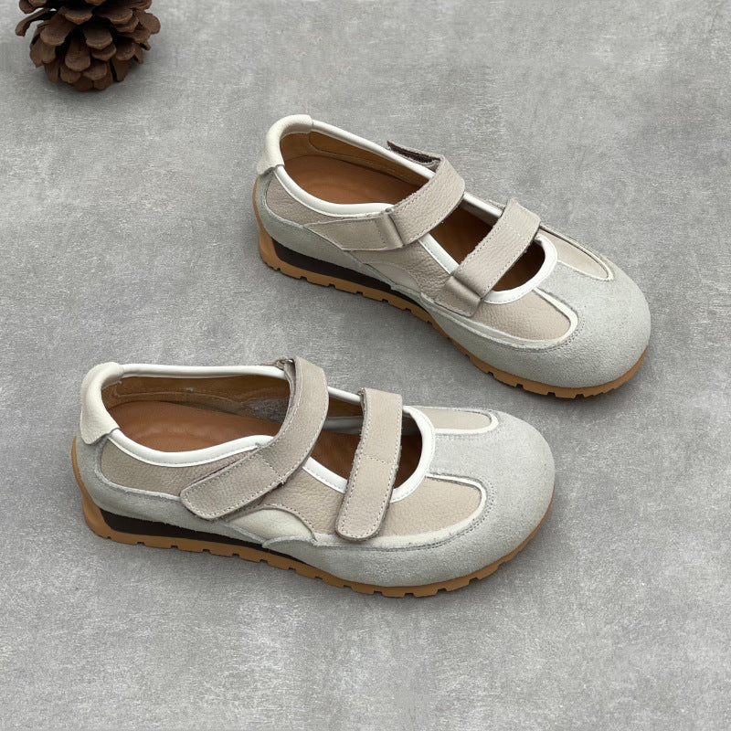 Babakud Spring Leather Two Straped Patchwork Everyday Soft Sole Flats