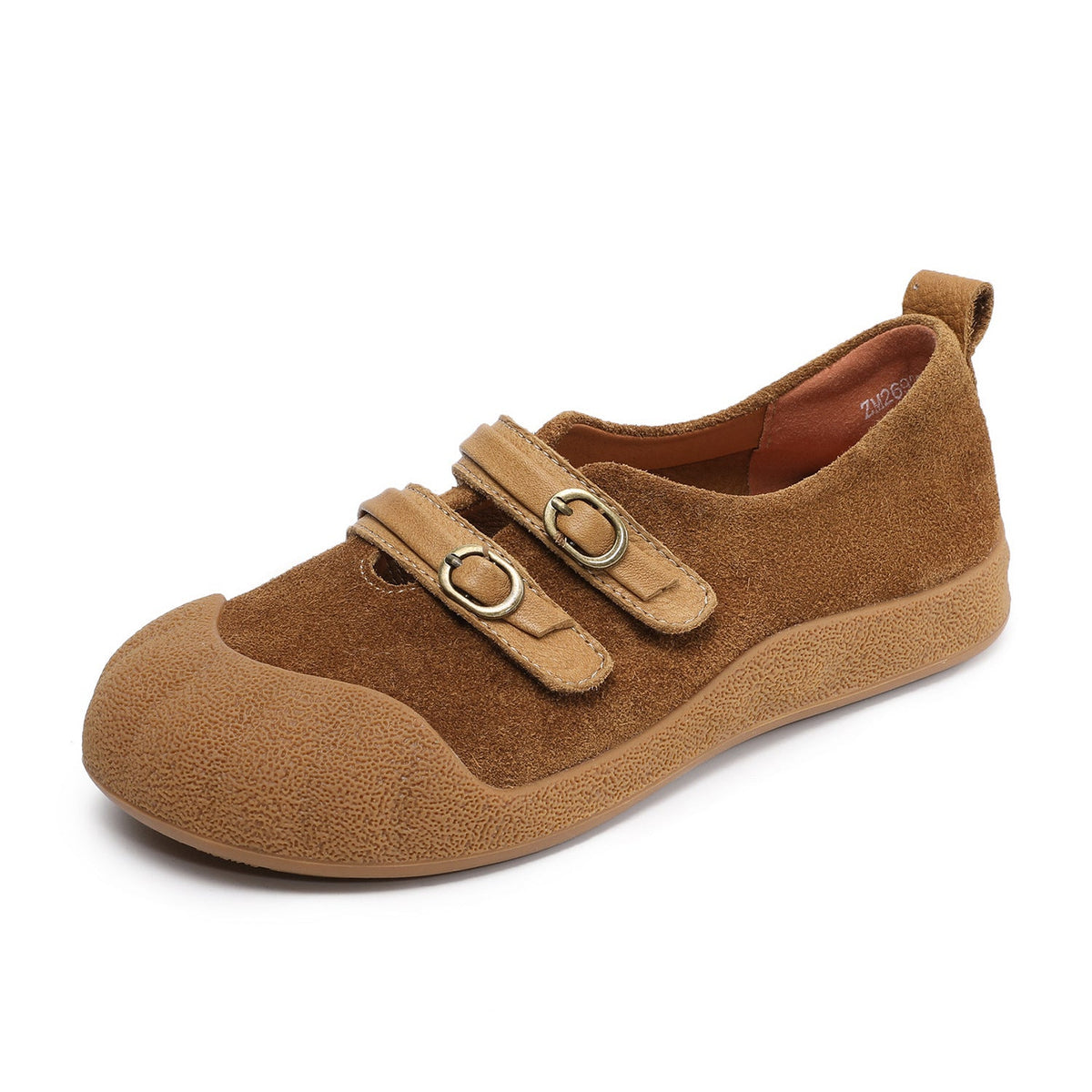 Top Leather Retro Patchwork Rubber Round Toe Two Straped Flats