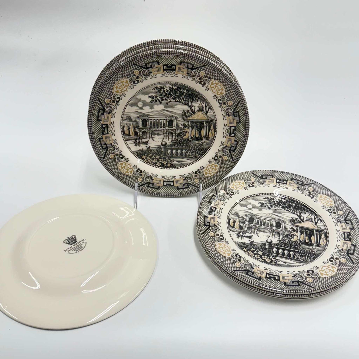 Royal Stafford Willow Black & Gold Salad Plates ¨C Set of 4, Made in England