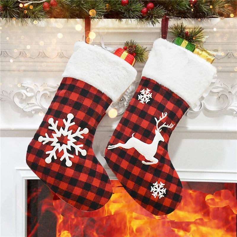 Red Black Plaid Christmas Stocking Gift Bag