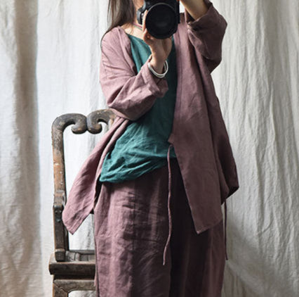 Ladies Spring Lightweight Vintage Lace-Up Linen Jacket