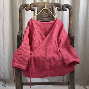 Ladies Spring Lightweight Vintage Lace-Up Linen Jacket