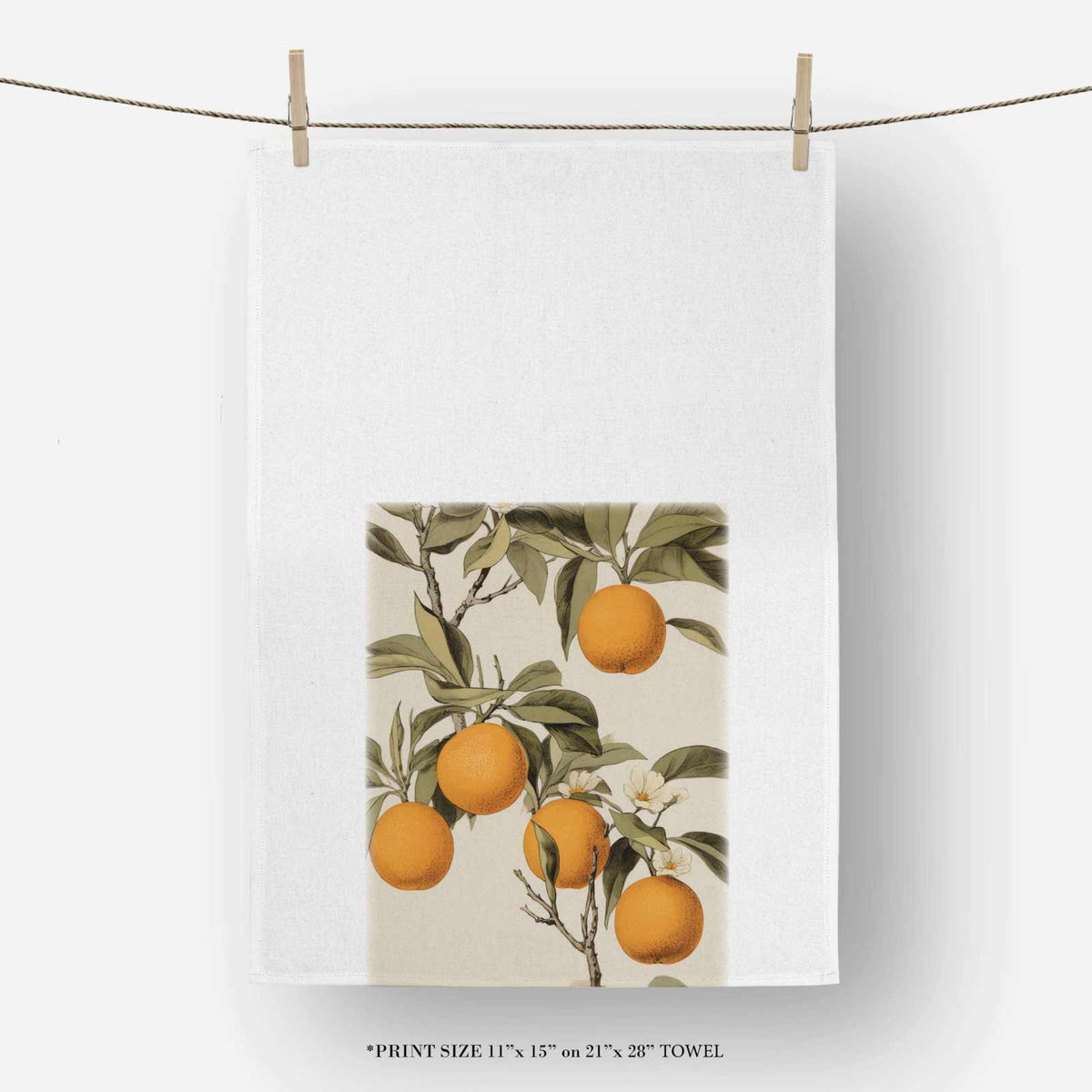 Vintage Oranges Kitchen Tea Towel: White