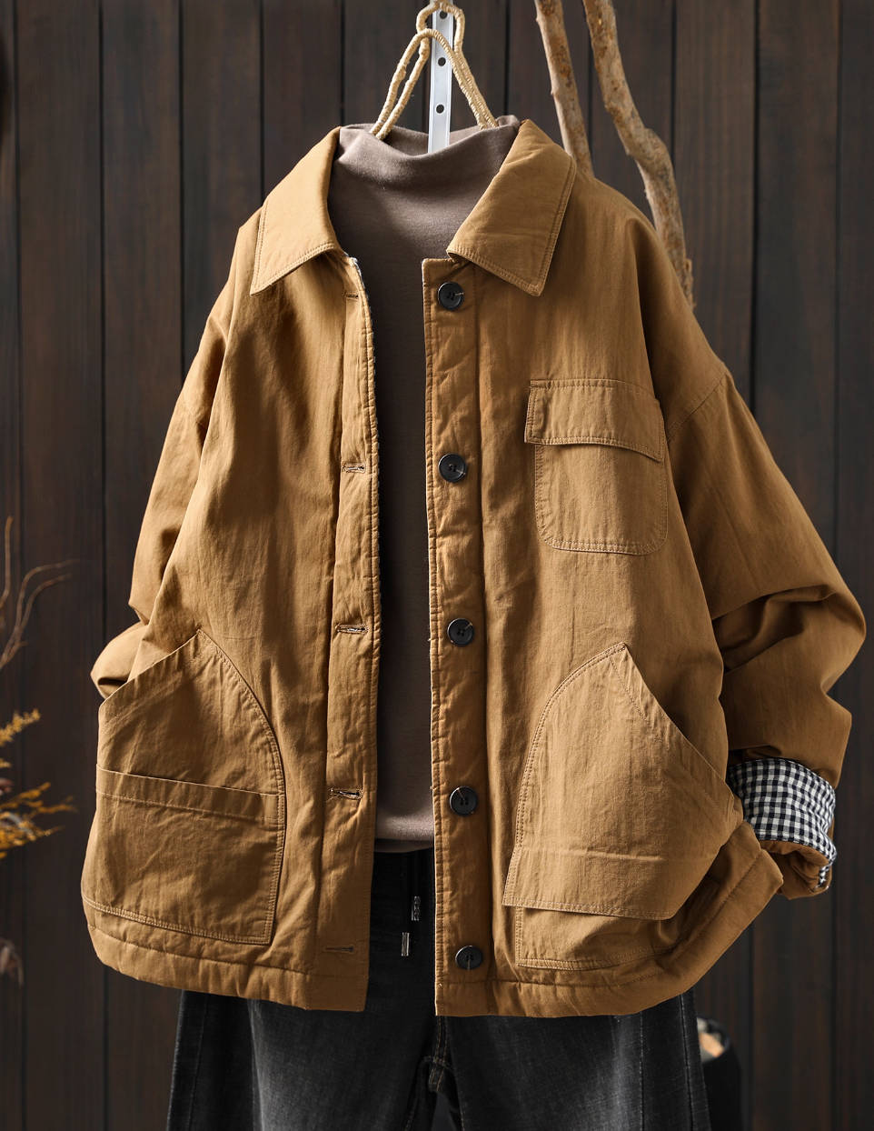 Women Winter Cotton Warm Patchwork Plaid Cotton-In Coat