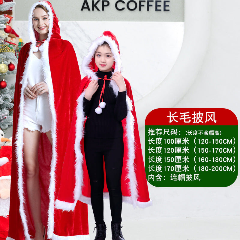 Christmas Cloak Red Velvet Hooded Cape For Kids Adults