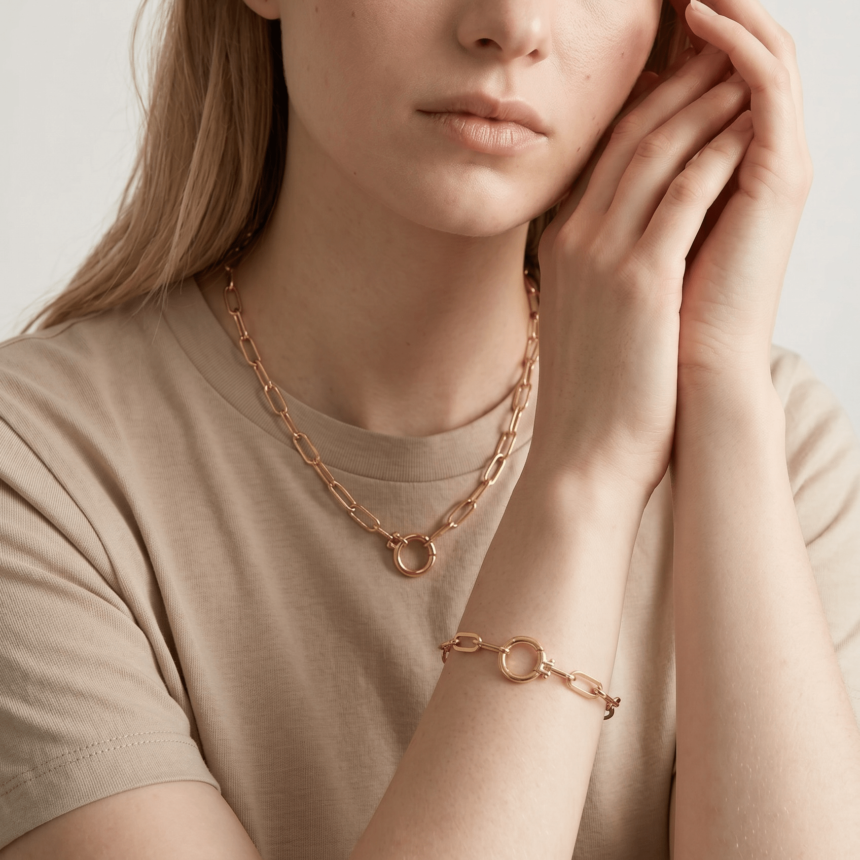 18k Gold Filled Paperclip Chain With Round Clicker Clasp Bracelet: 7 inches
