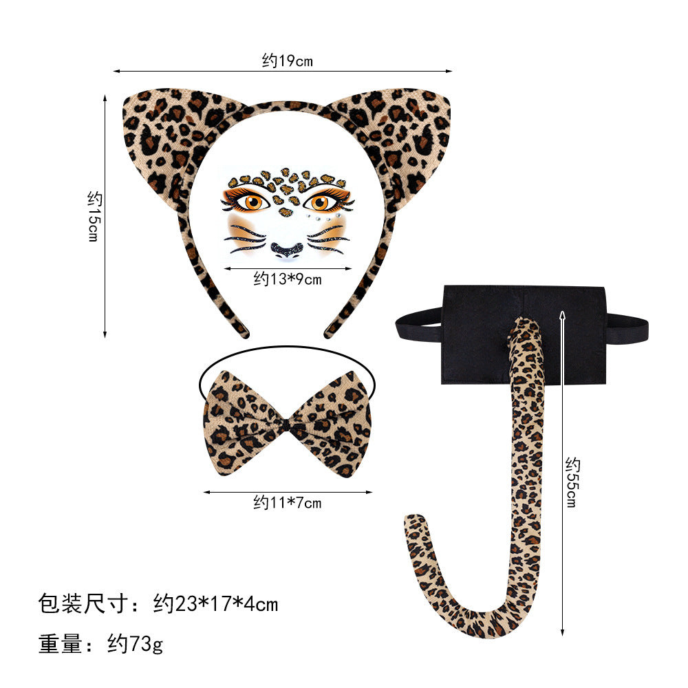 Halloween Black Cat Ears Headband With Plush Animal Ears Set