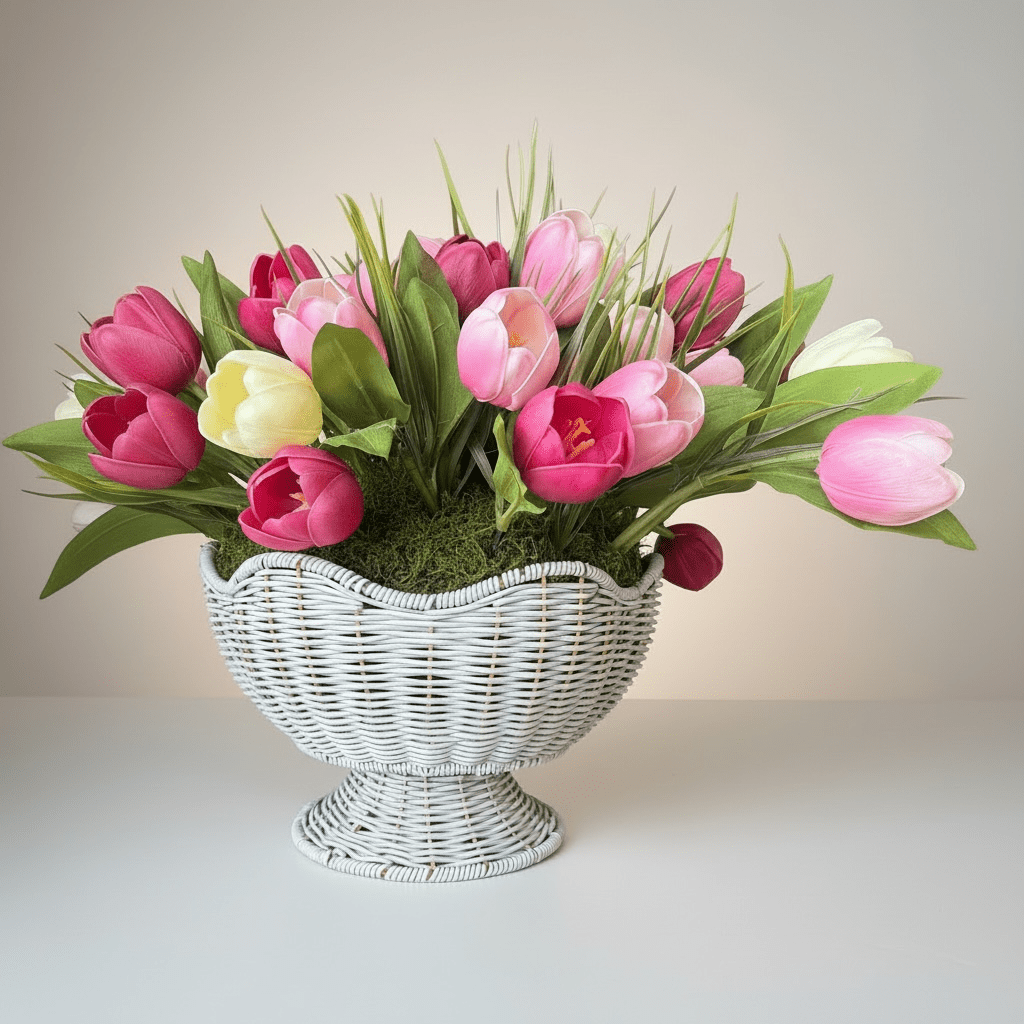 Faux Floral Centerpiece
Spring Tulip Arrangement
Neutral Floral Decor
Real Touch Flowers