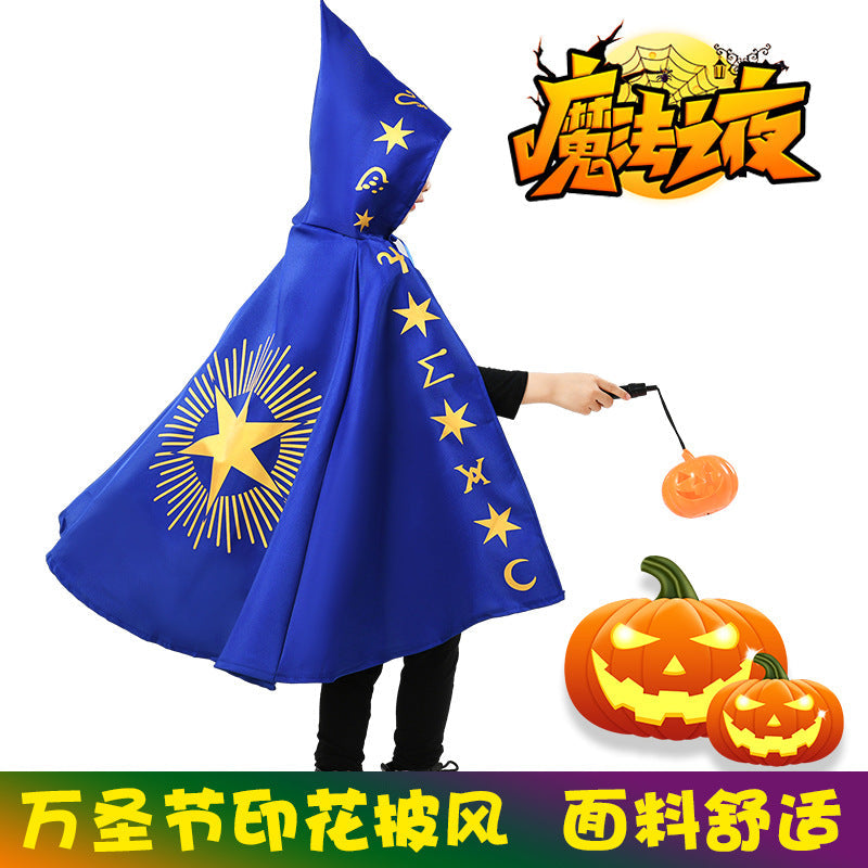 Halloween Wizard Cape Cloak Costume For Kids Party
