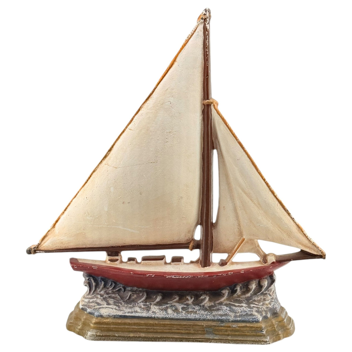 Vintage Cast Iron Sailboat Doorstop on Wave Base
