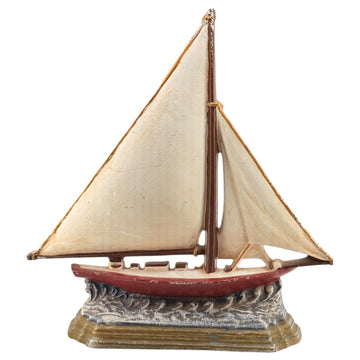 Vintage Cast Iron Sailboat Doorstop on Wave Base