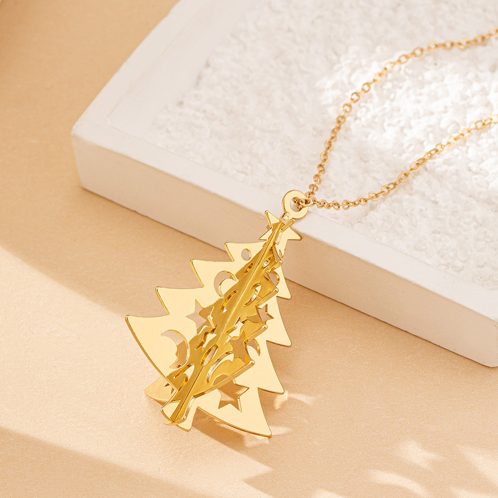 Christmas Tree Pendant Necklace With Star And Moon Charm