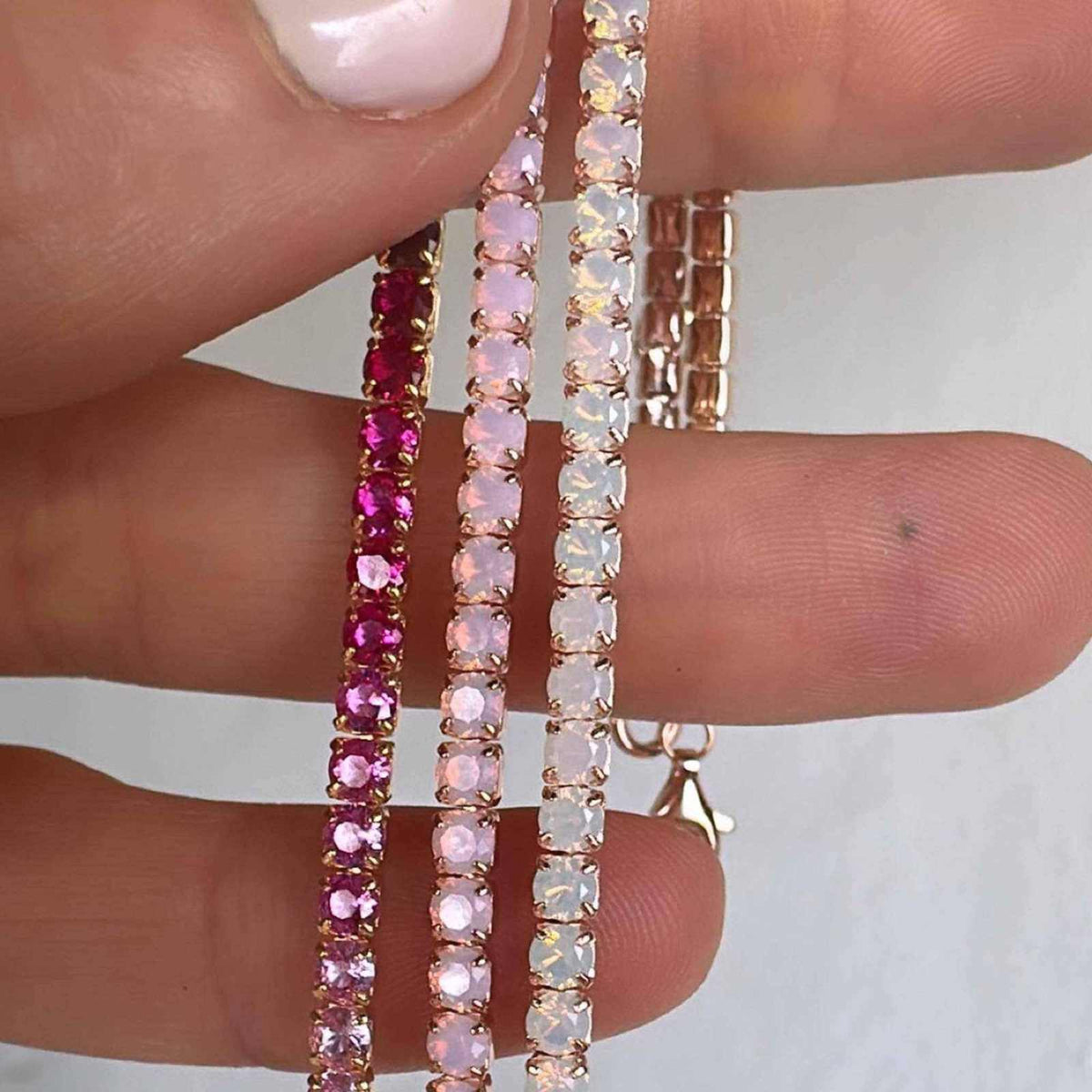 14kt Rose Gold Pink Nano Opal Tennis Bracelet