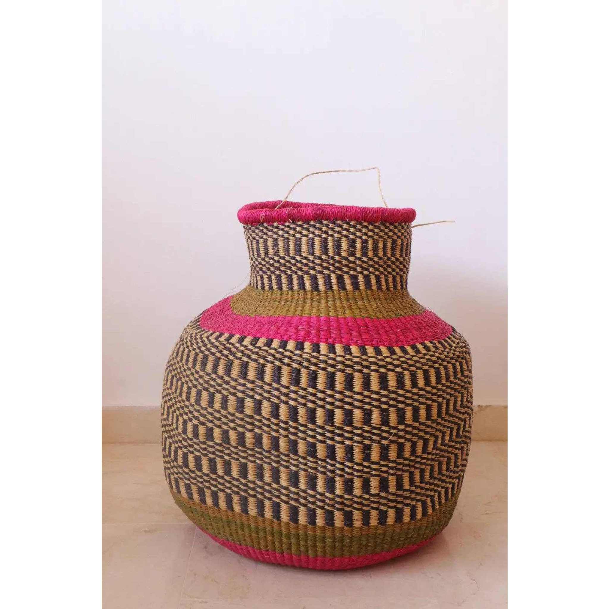 Pink Round African Decorative Basket Burkina Faso