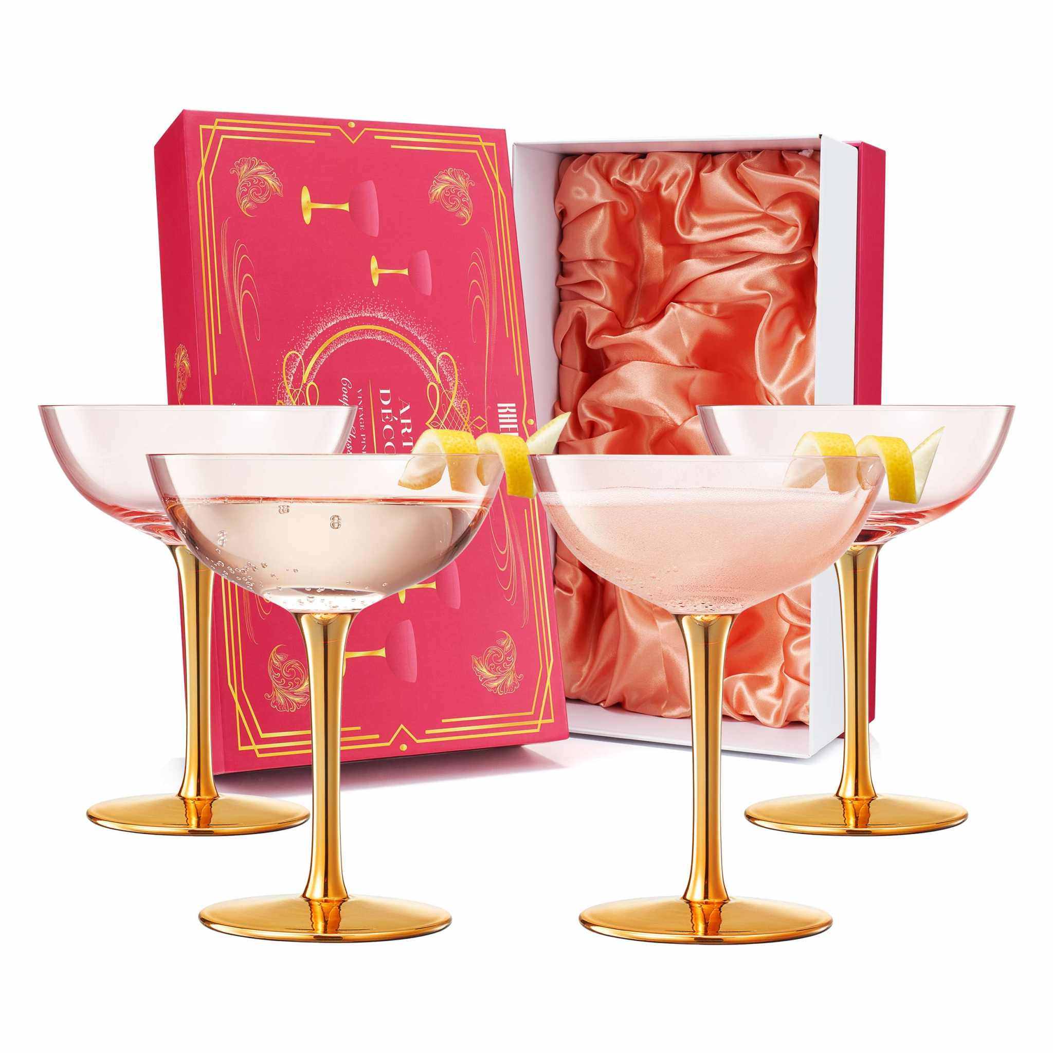 Colored Coupe Art Deco Glasses, Set of 4