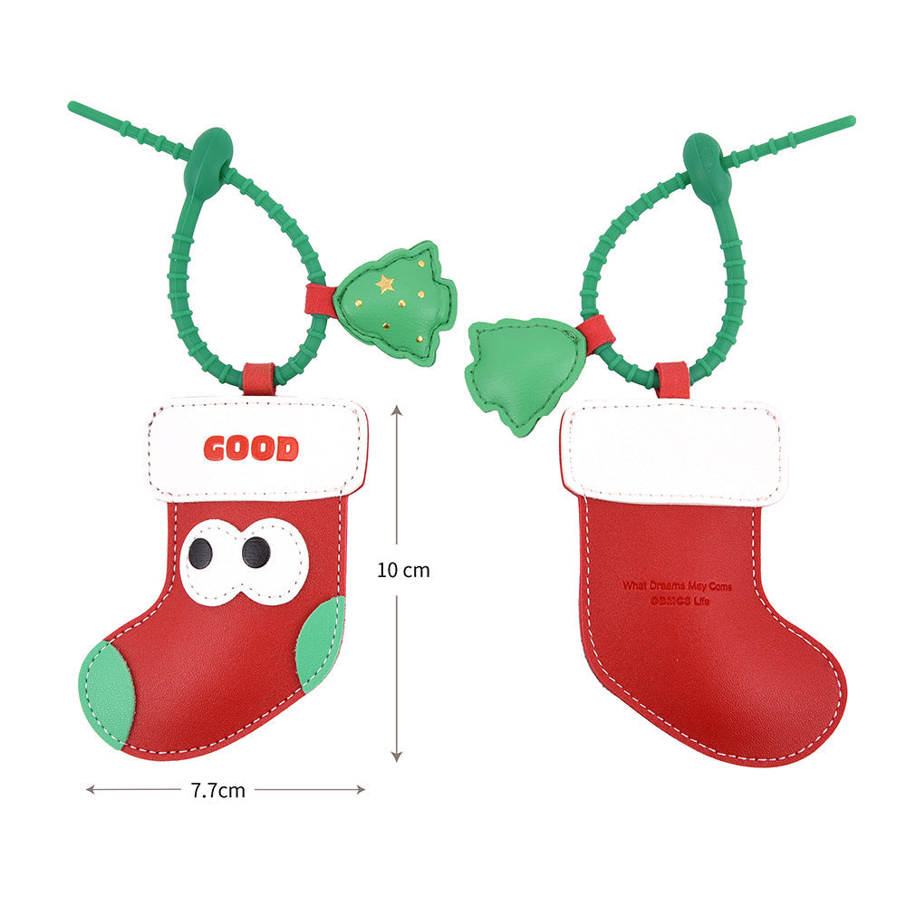 Christmas Tree Apple Keychain Cute Cartoon PU Leather Pendant Gift