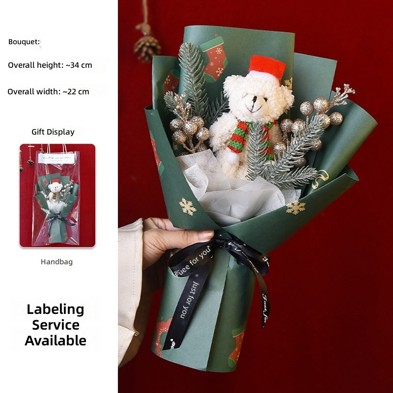 Hand Knitted Christmas Bouquet, Felt Flower, Santa Bear Gift, Artificial Flower Wholesale