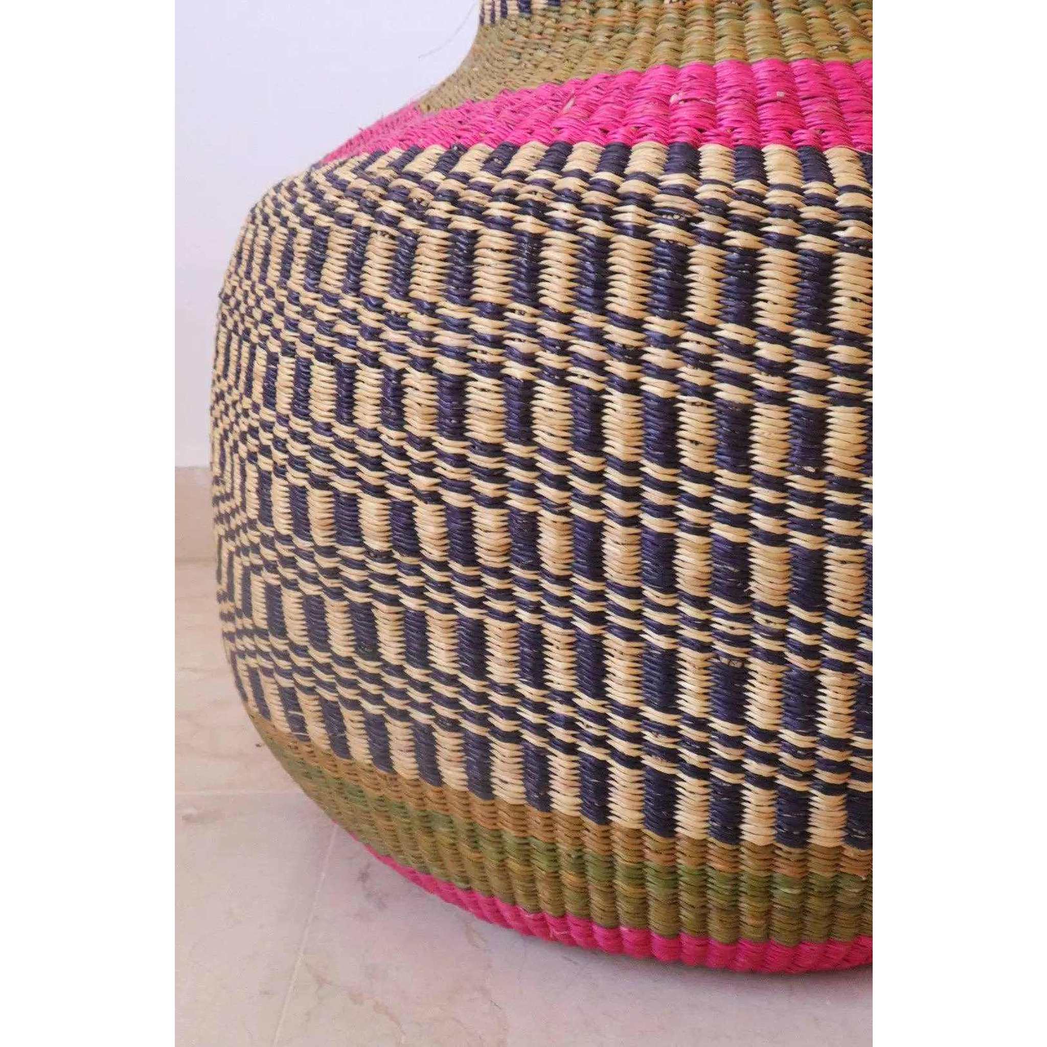 Pink Round African Decorative Basket Burkina Faso