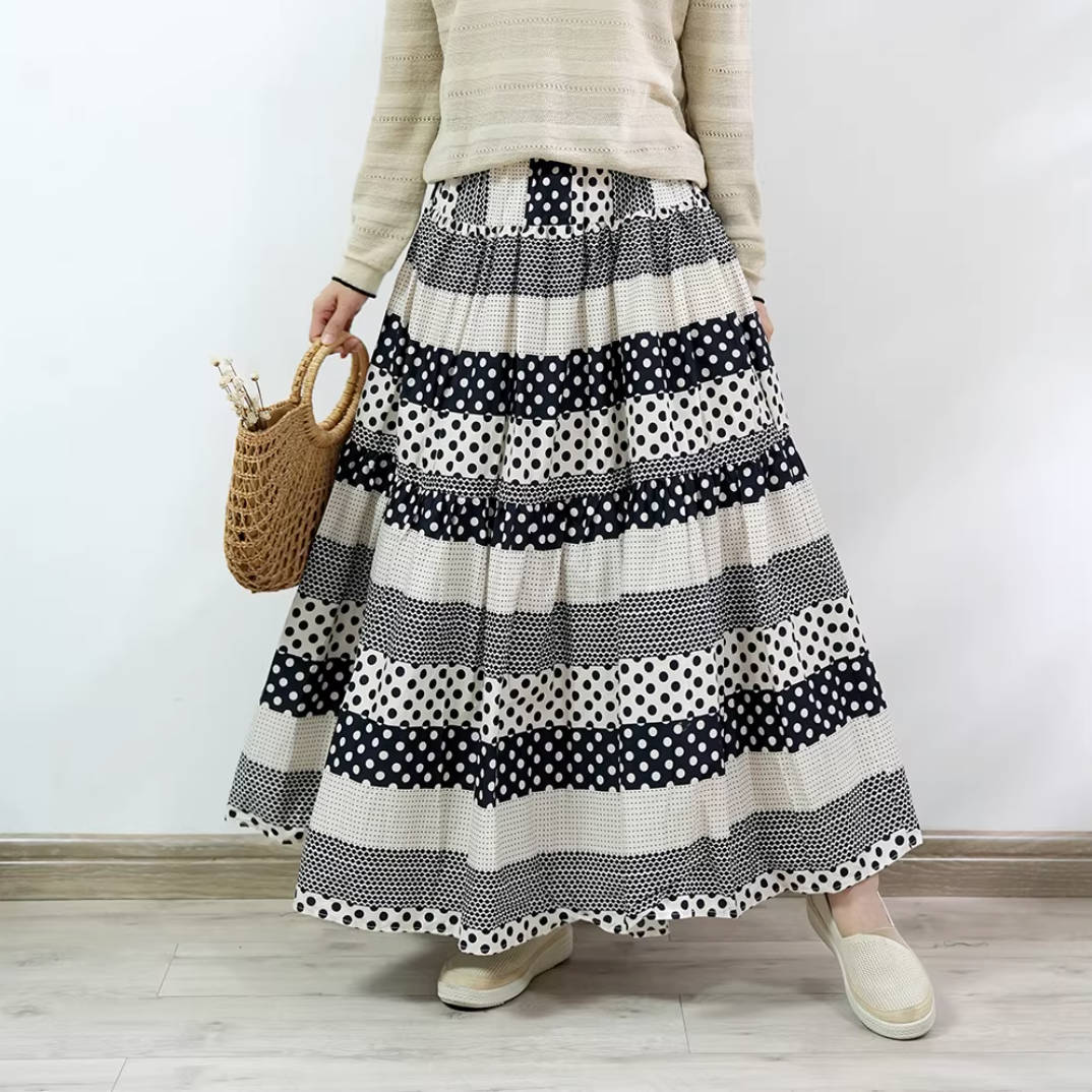 Classic Cotton Polka Dots Color Block Elegant Holiday Skirt